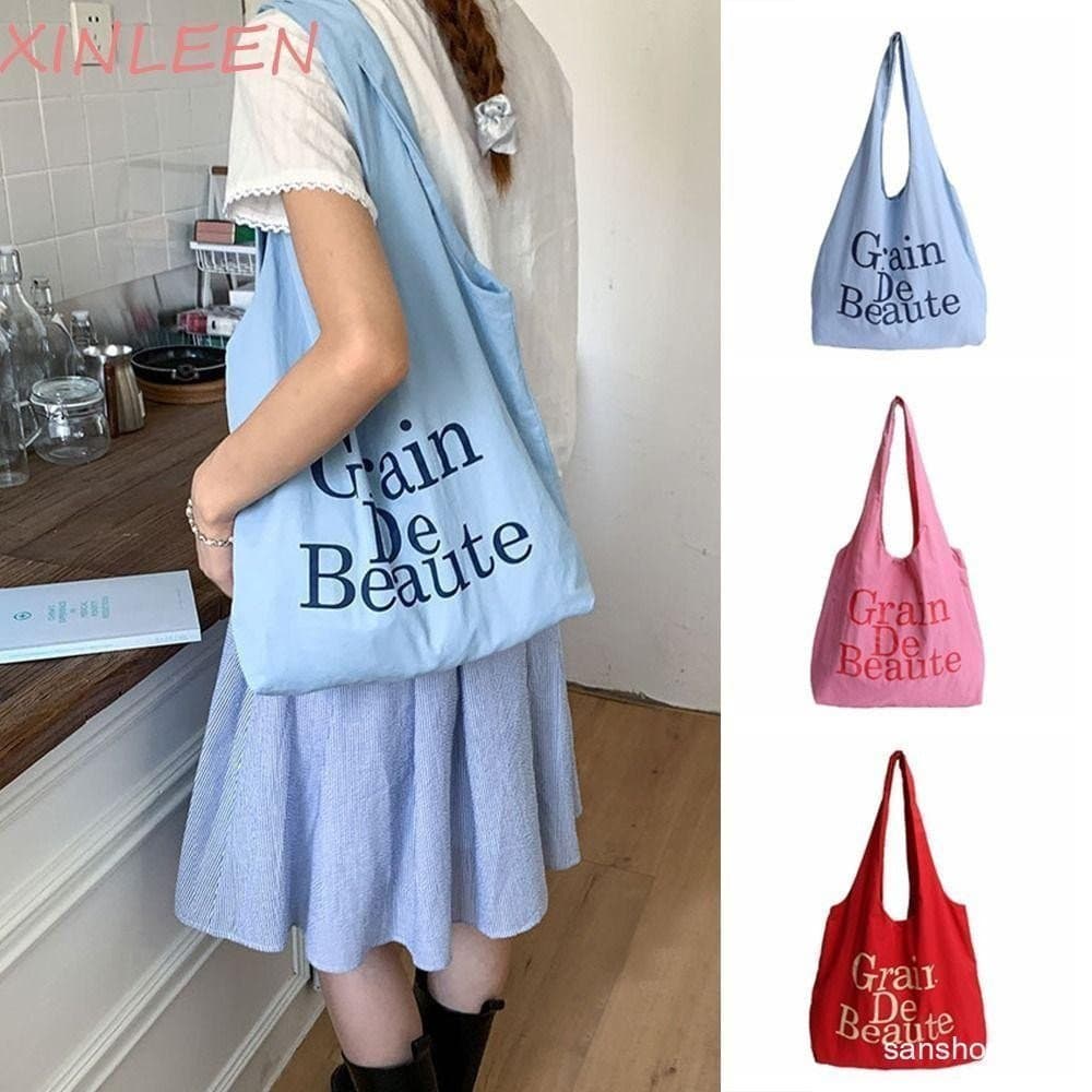 Sacolas De Nylon XINLEEN , Bolsa De Ombro Leve Coreana Com Letras Compras Casual De Grande Capacidade