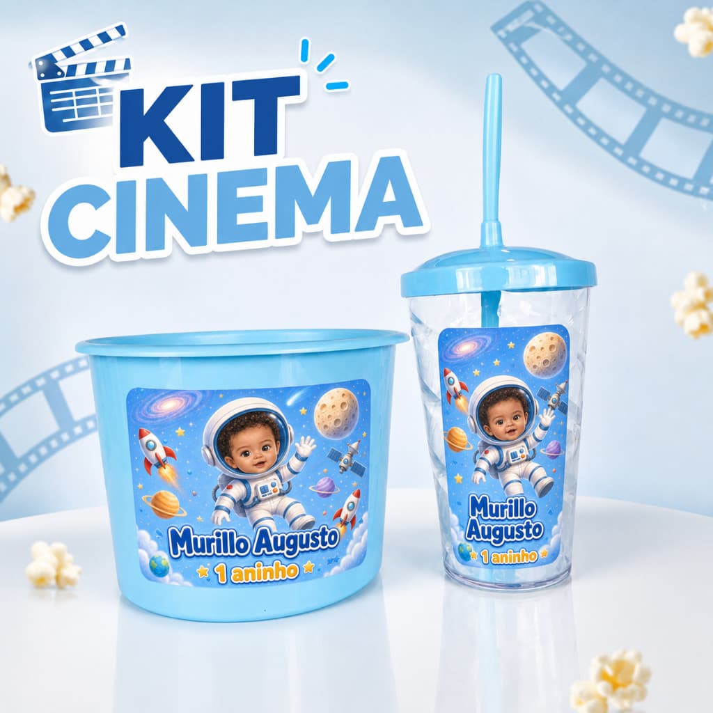 Cineminha PERSONALIZADO com Mascote Kit 10 Balde 1.5 Litros + 10 Copos Twister 400 ML Kit Cinema