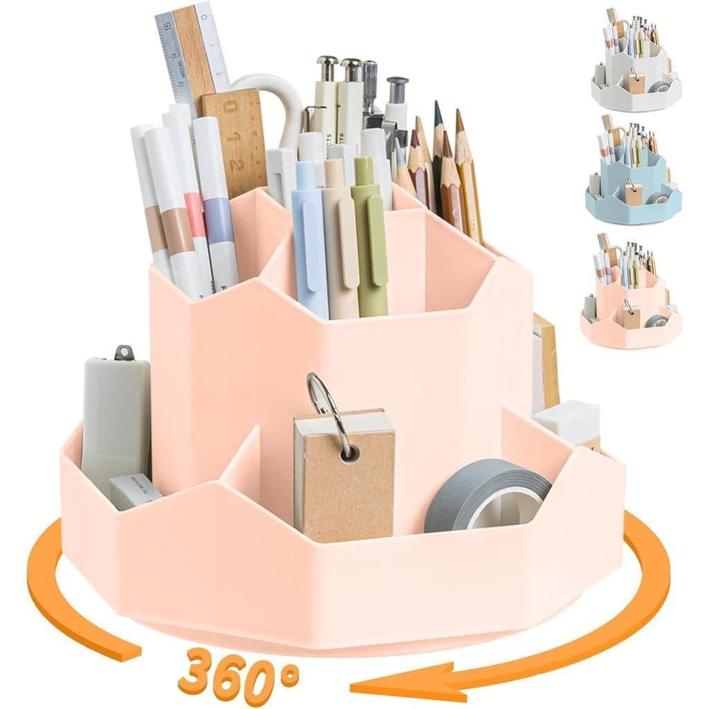 Porta-Lápis para Mesa, Organizador de Mesa com 9 Compartimentos e Rotação de 360 Graus, Organizador de Material de Escri