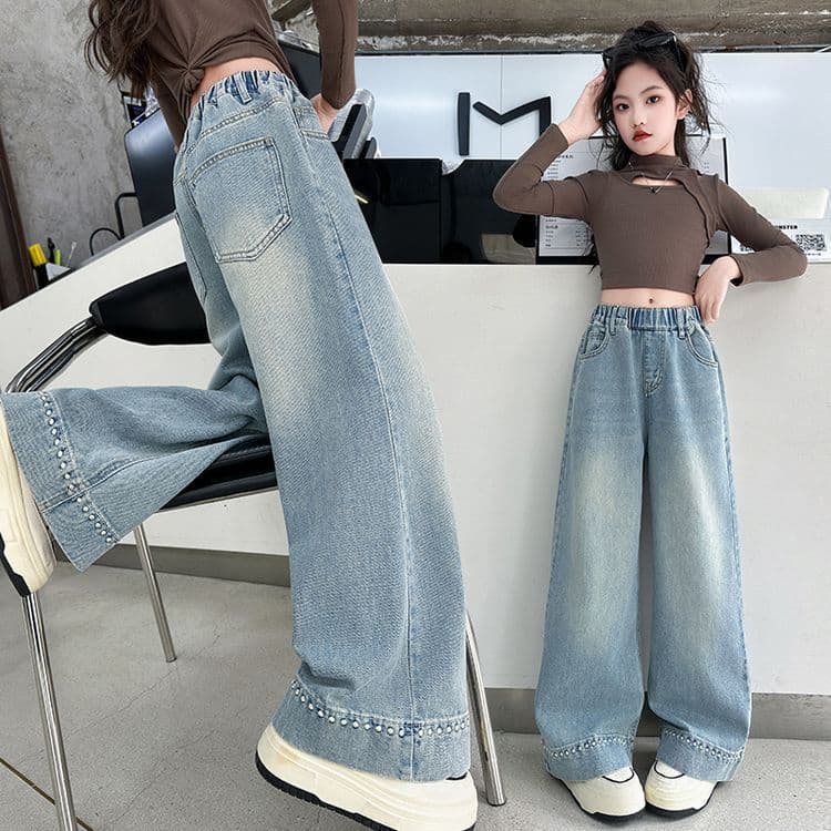 Laranja tigre meninas calças de perna larga moda primavera outono roupas 2026 novo estilo infantil estilo na moda Jeans
