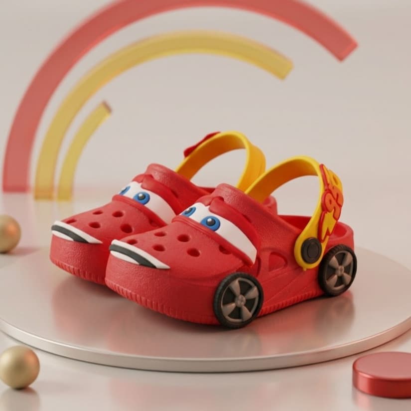 Sandália Babuche Infantil Masculino Para Crianças Com Estampa Carros Linha Conforto E Antiderrapante