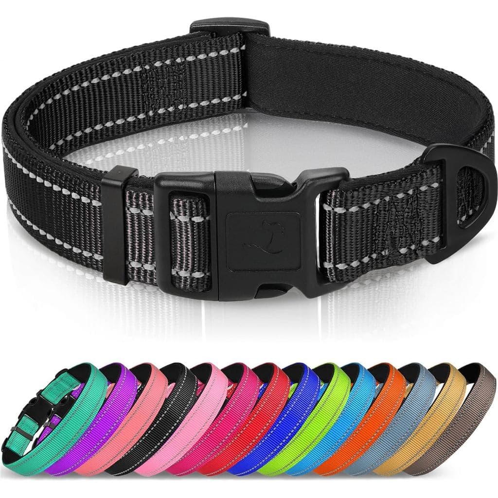 Coleira Refletiva para Cães Joytale, Ajustável, Acolchoada em Neoprene, Preta, Tamanho L |   Nylon respirável para cães