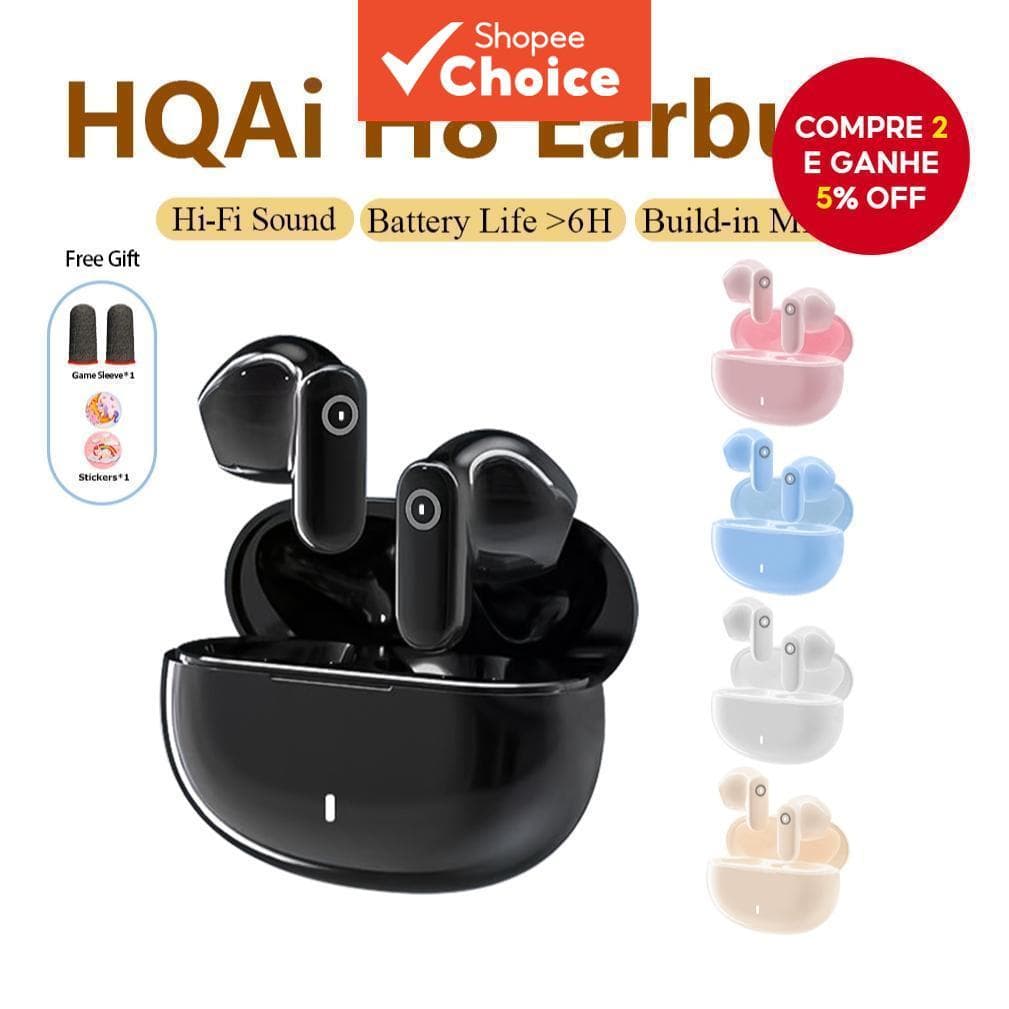 HQAi H8 TWS Mini Fone de Ouvido Bluetooth Esportivo Sem Fio com Cancelamento de Ruído e Som Hi-fi