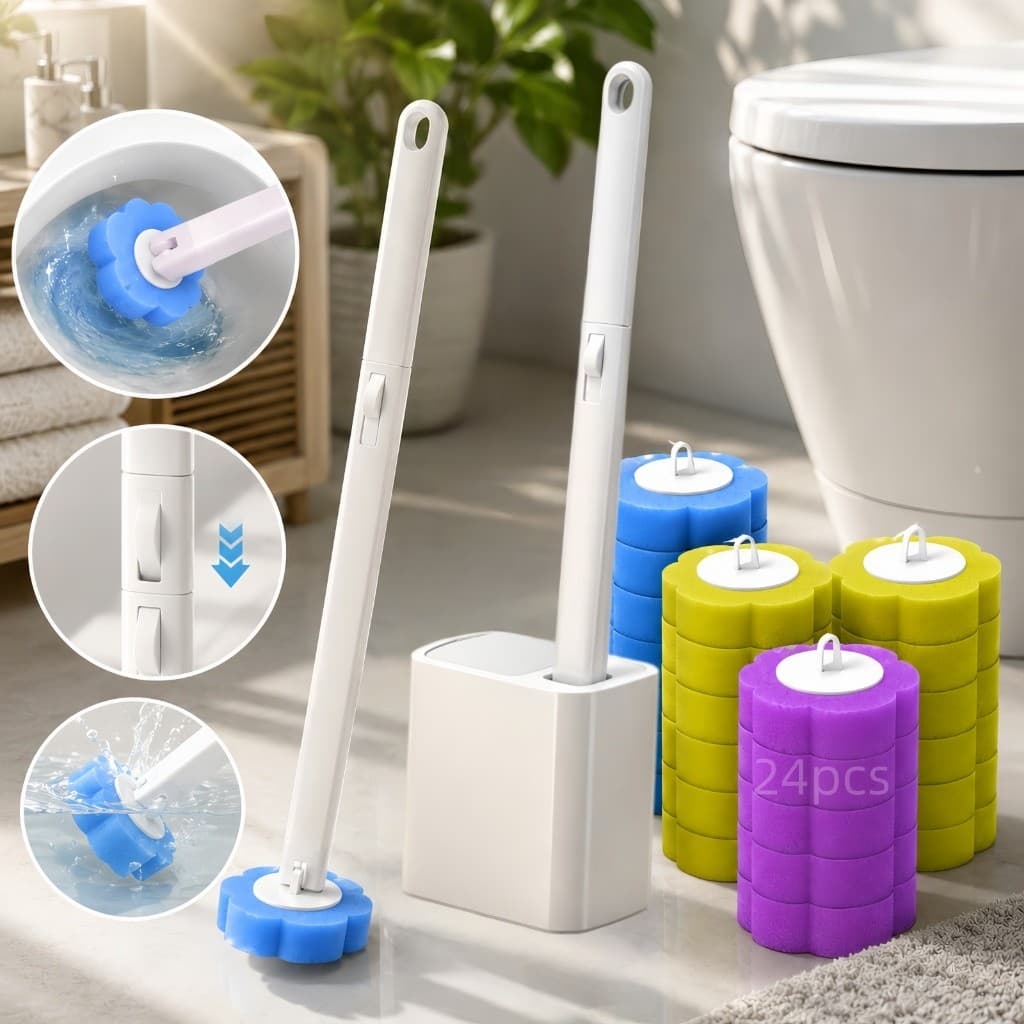 Escova Vaso Sanitário Descartável Kit 24 Cabeças Substituíveis Limpeza Higiênica