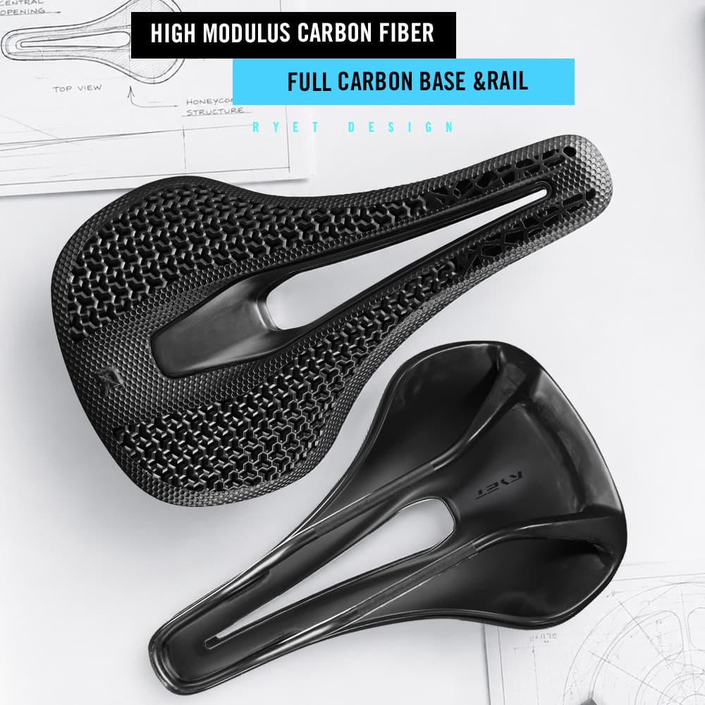 RYET 168g 3D Impresso Sela De Carbono Ultraleve T800 Trilhos MTB Estrada Cascalho 145mm Assento Da Bicicleta Peças Cicli