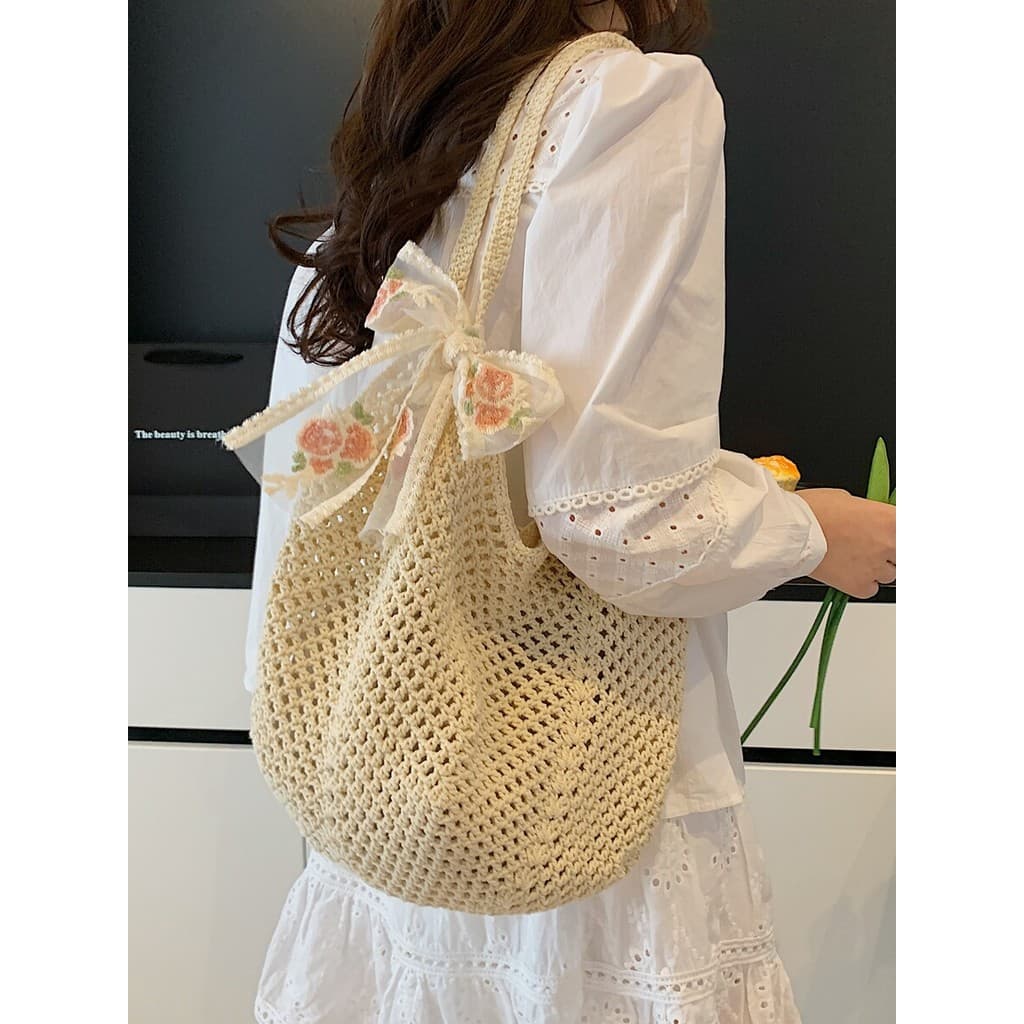Bolsa oca tecida à mão feminina verão Casual estilo preguiçoso bolsa de palha de grande capacidade férias à beira-mar pr