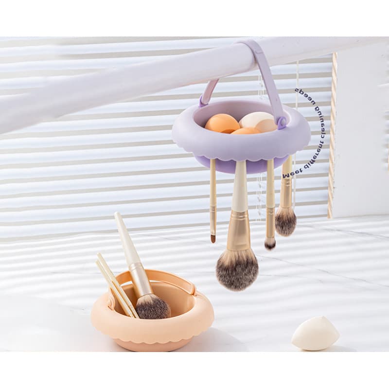 [Estoque pronto] Multifuncional Silicone Cosméticos Dobrável Caixa de Armazenamento Beleza Ovo Pó Puff Limpeza Secagem T