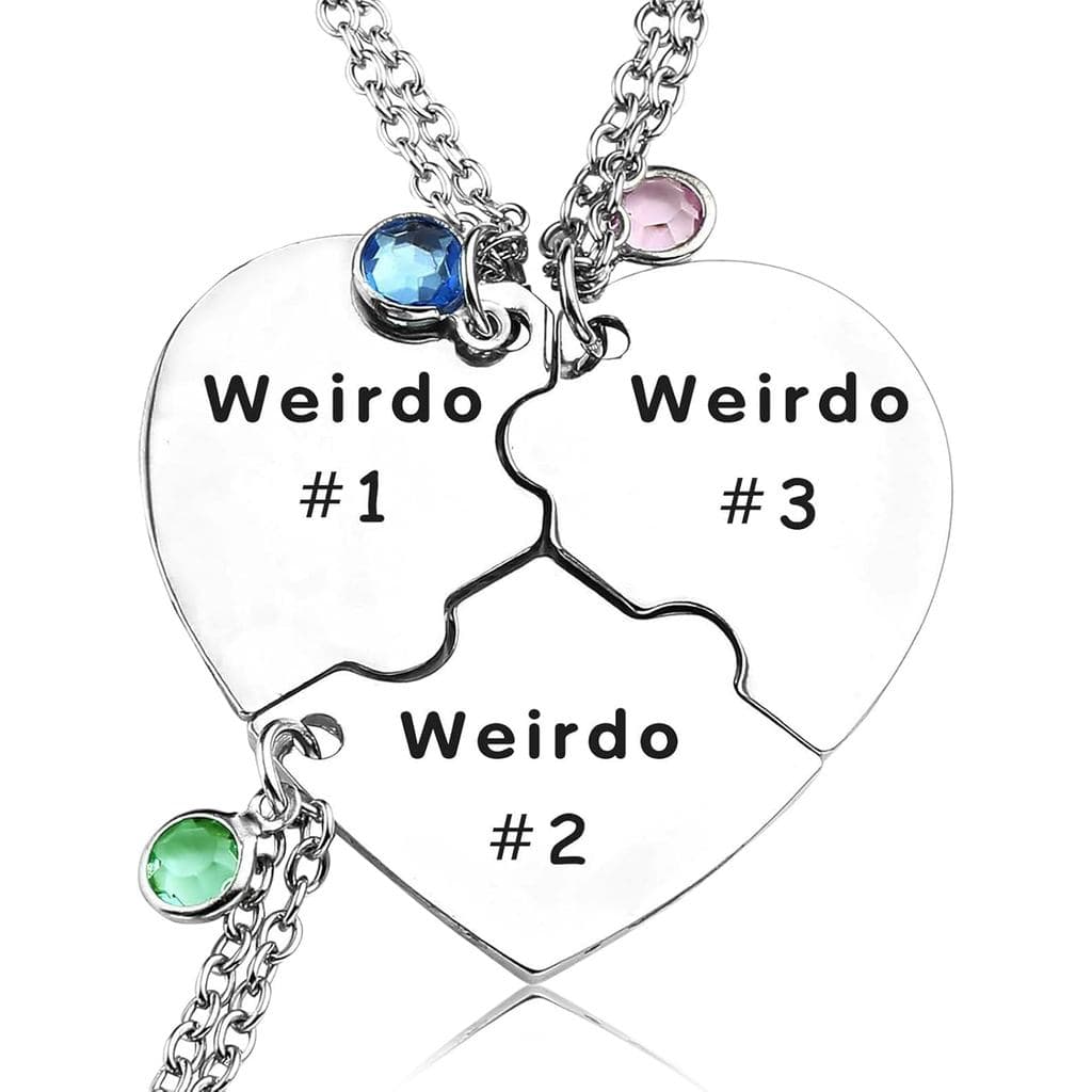 Colar Weirdo 1/2/3, Colar de Coração BFF para 3 Melhores Amigas, Amizade Feminina