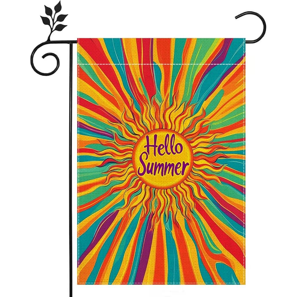 Bandeira de Jardim de Verão "Hello Sunshine" para Exterior, 12x18 Polegadas, Dupla Face, em Juta Colorida, Decorações de