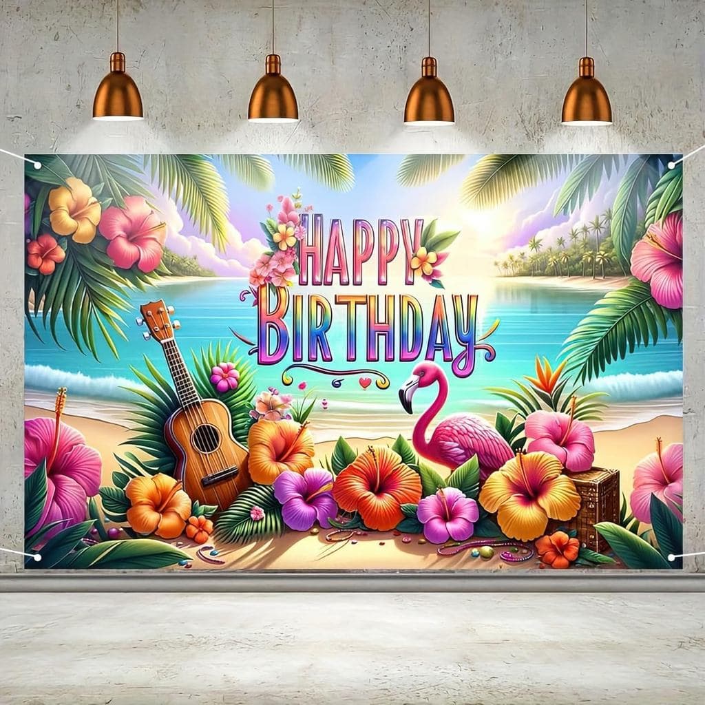 HOMETITUTE Banners de Fundo para Aniversário de Verão 71x43 Polegadas, Fundo Havaiano para Festa, Banner Decorativo Flor