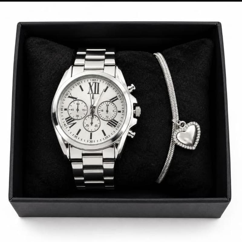 Relógio Feminino Luxo com Caixa e Pulseira - Design Moderno