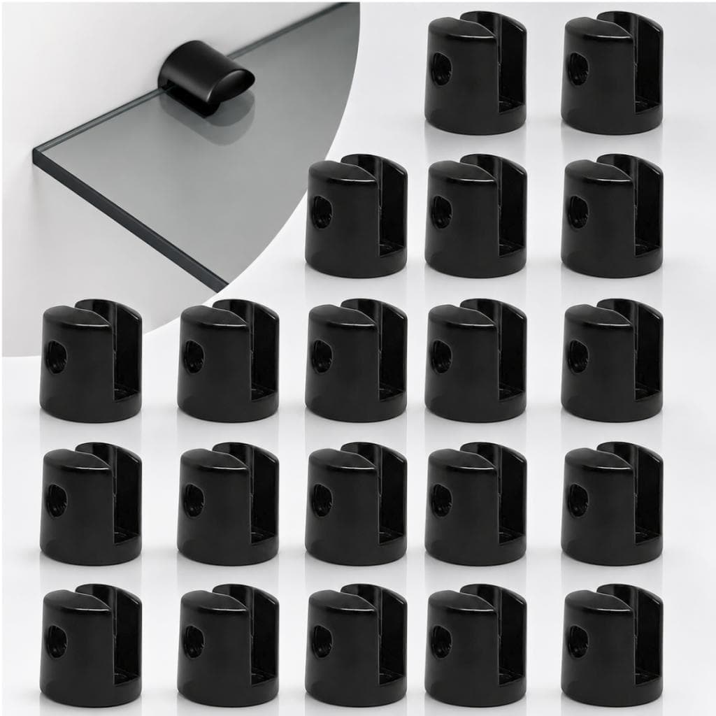 Kit 20 Suportes Fenda Redondo 1 Furo Para Prateleira de Vidro 6mm em Zamac Preto