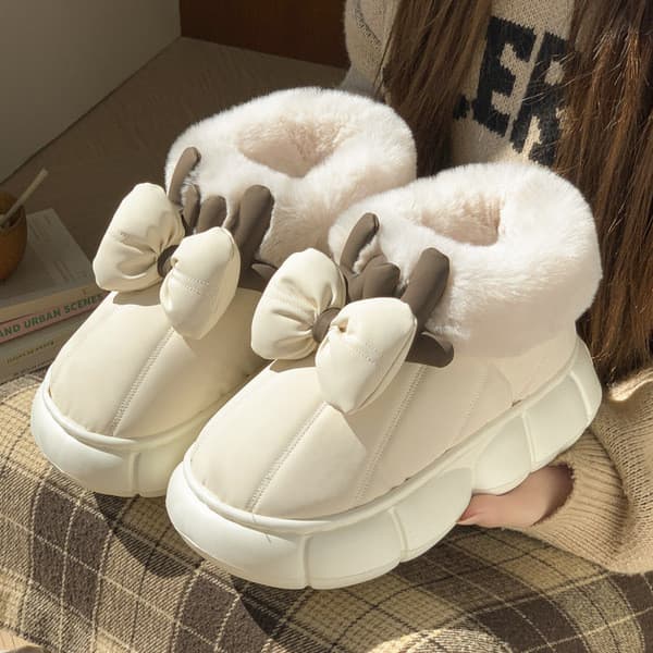 | slippers | ♂Chinelos de algodão de salto grosso feminino inverno novo estilo moda Bowknot velo quente plutônio à prova