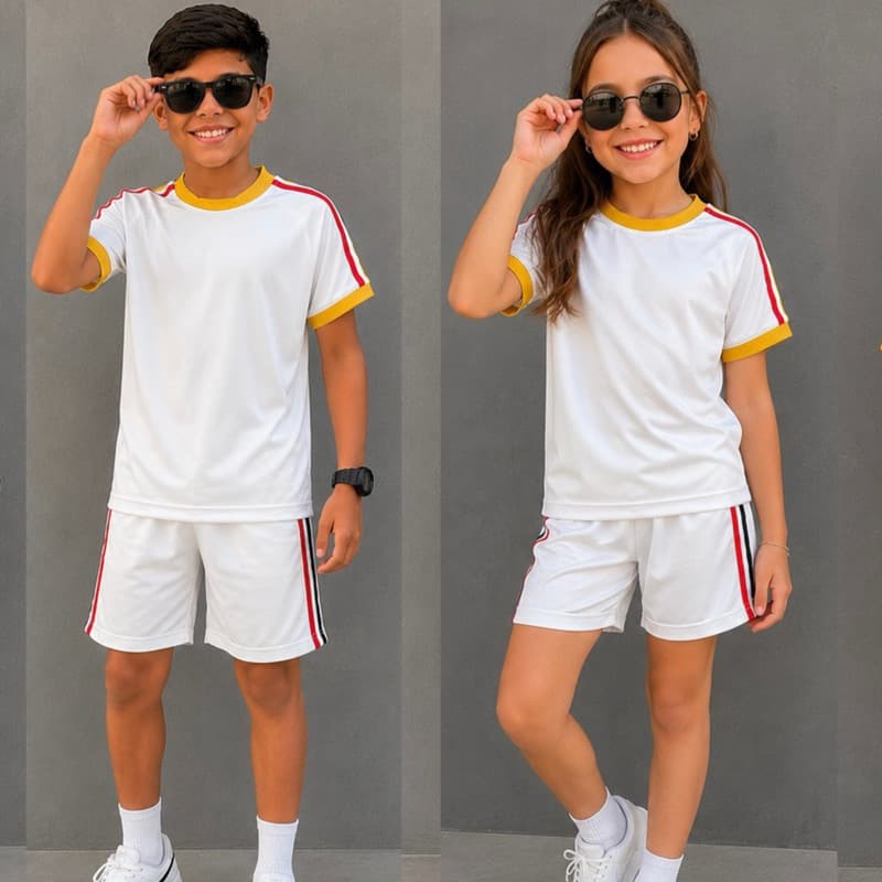 Conjunto Infantil Menino Ou Menina Dry Fit  Camisa E Short Para O Verão Veste 2 ao 14