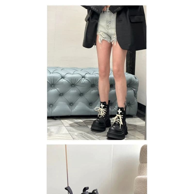 Cruz flor preto de sola grossa Martin botas femininas 2026 novo estilo rendas botas de deserto botas de menina quente bo