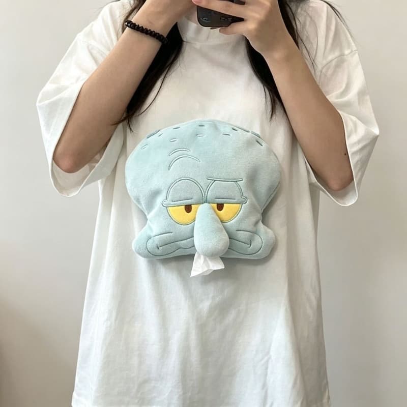 2026 Novo Modelo Camiseta de Manga Curta Squidward com Estampa de Caixa de Lenços, Camiseta de Desenho Animado Engraçada
