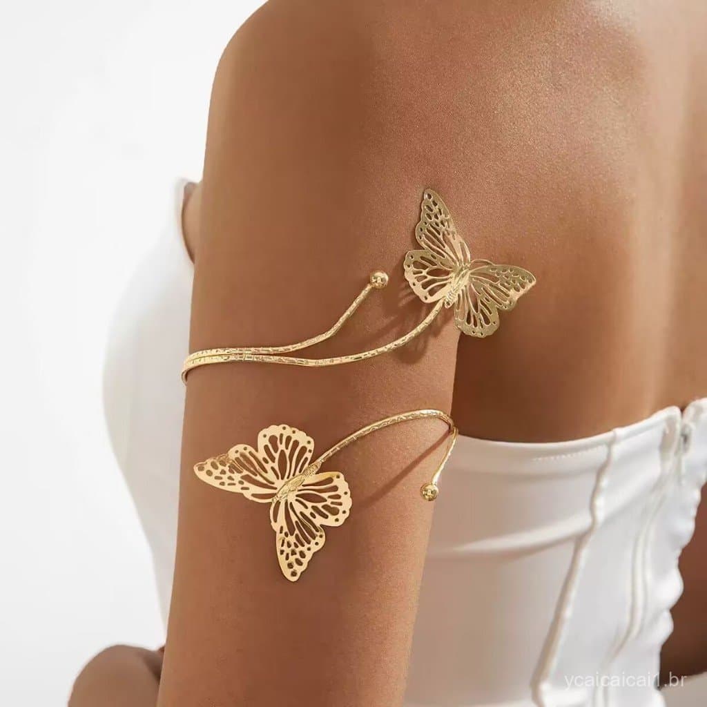 Moda Borboleta Pulseira De Metal Temperamento Braçadeira Bracelete Dourada para Braço Feminino