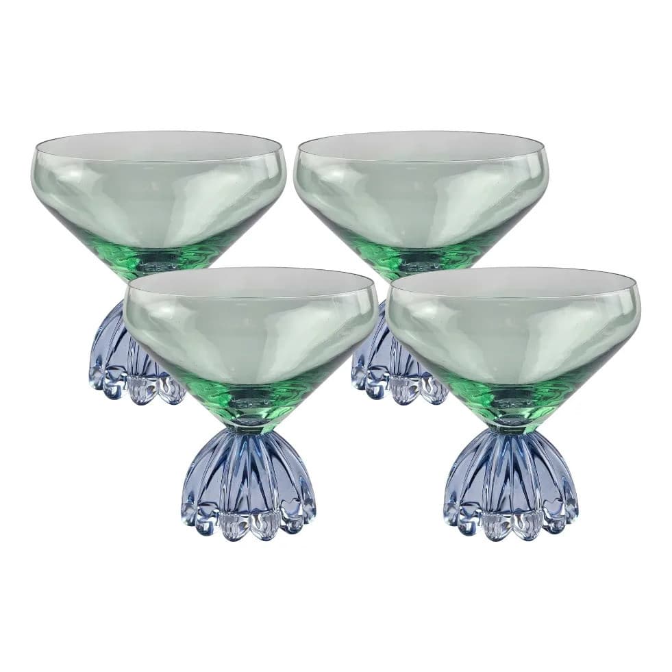 Conjunto 4 Copos Vidro Taça Marejo Verde E Azul 360ml Luxo Tuut