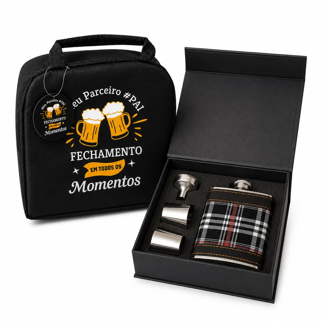 Kit Dia dos Pais Bolsa Térmica e Cantil Xadrez Luxo