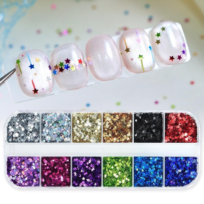 12 Grades Estrela Glitter Confetes Para Arte Em Unhas Lantejoulas Holográficas Flocos 3D Acessórios De Decoração De Ferr