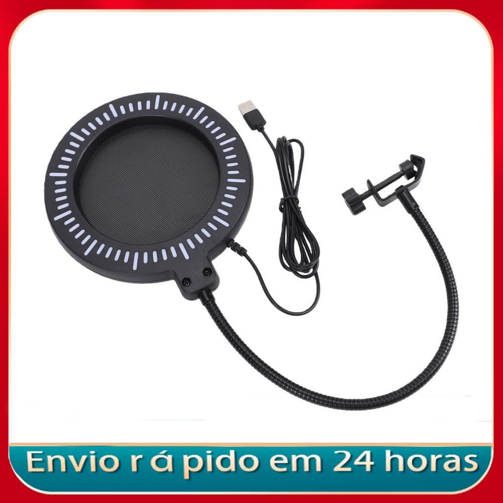 nicegadget-BR Eacam RGB Microfone Pop Filter Mic Metal Windscreen Precision Mesh Gooseneck Ring Light Braçadeira