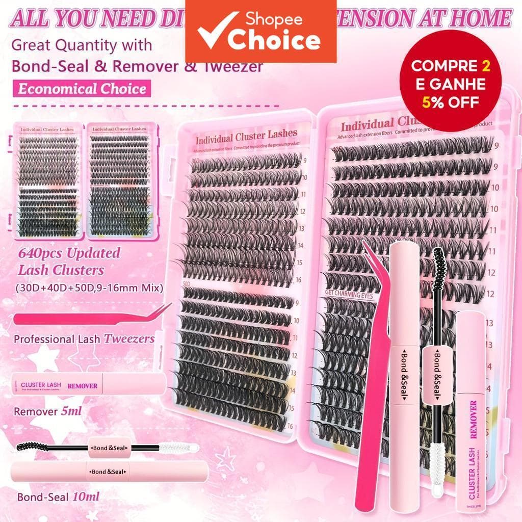 Kit Completo De Extensão De Cílios Diy , 720 Peças , 30D-100D , 10-18mm , Com Aplicador De Cola , Volume Reutilizável ,