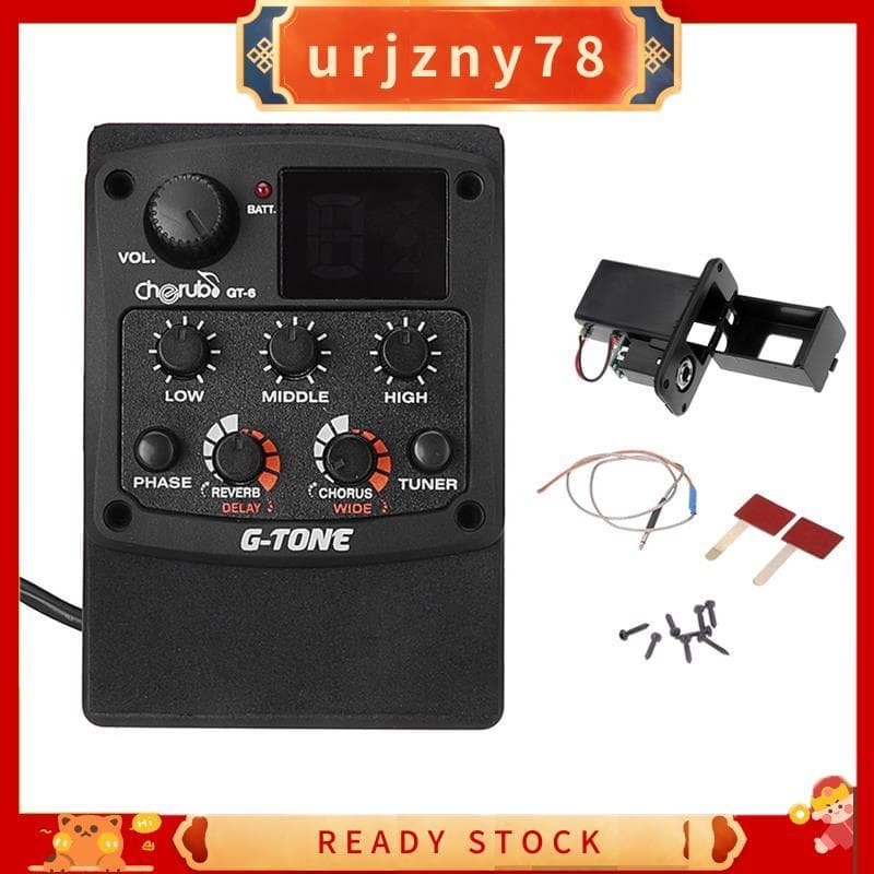 G-Tom GT-6 Guitarra Acústica Pré-Amplificador Piezo Captador 3 Bandas EQ Equalizador LCD Sintonizador Reverb Atraso Coro