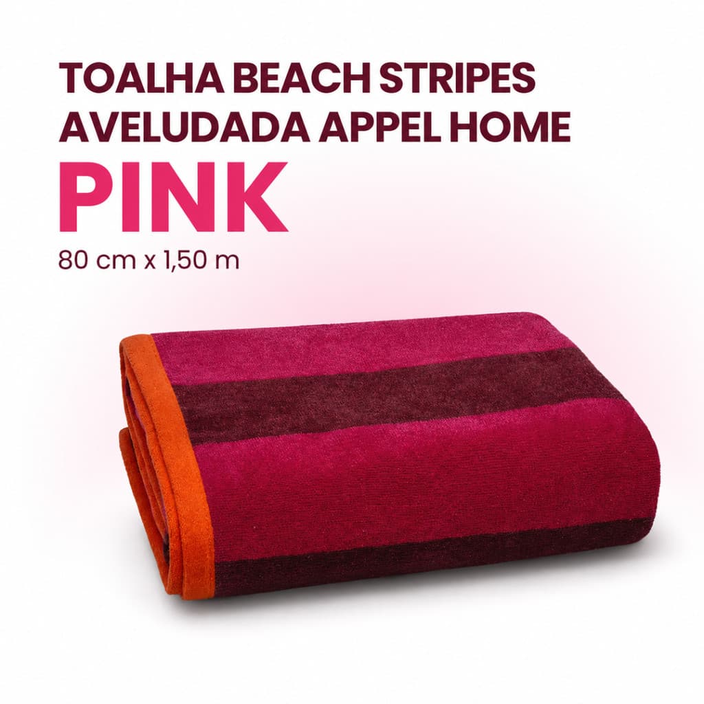 Toalha de Praia e Piscina Grande 80x150cm Appel Beach Stripes Pink Aveludada Macia Listrada
