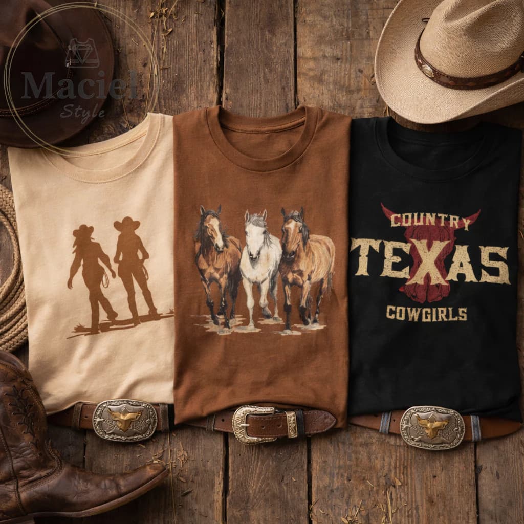 Kit 3 Camisetas Feminina Texas Boiadeira 100% Algodão Agro Cowgirl Contry Vaqueira