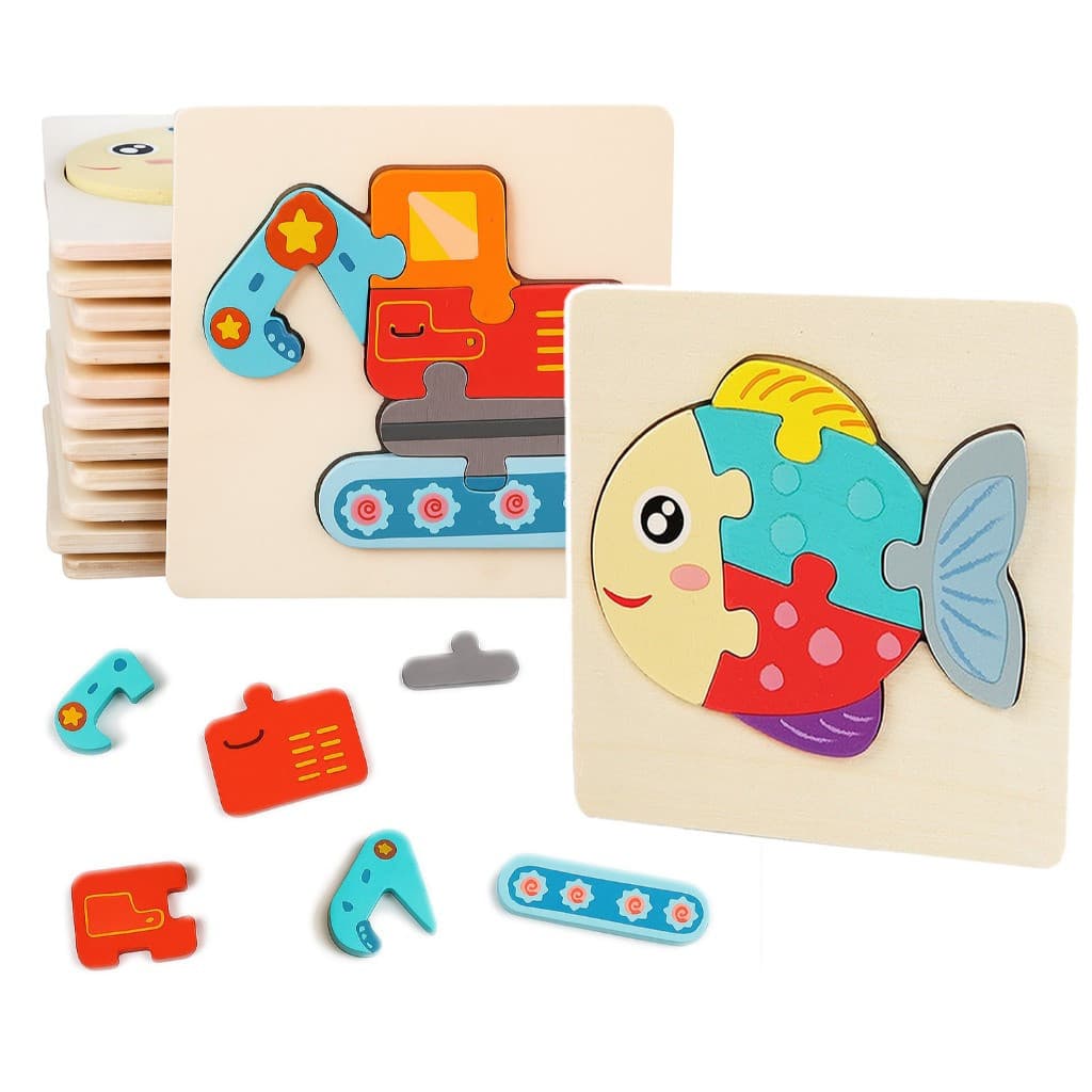 Quebra-cabeça de fivela de madeira quadrada, brinquedo de quebra-cabeça infantil de desenho animado de carro Animal