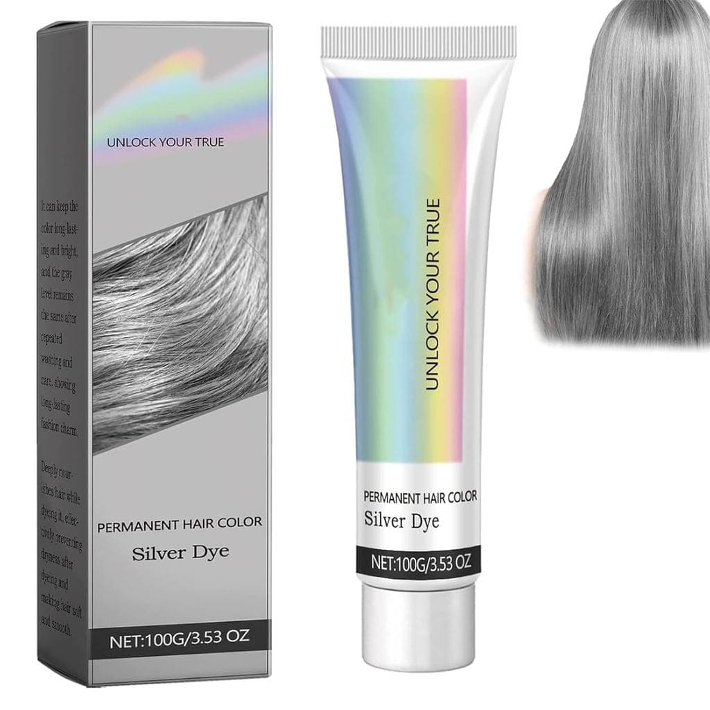 Tinta de Cabelo Prateada 2 em 1 com Extrato de Essência Natural, Tinta de Cabelo Metálica Prateada, Tinta de Cabelo Cinz