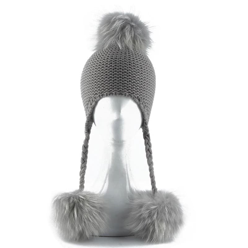 Inverno Bebê Gorro Chapéu Crianças earflap Boné 3 pompom Pele Lã natural real pom Para Meninas Meninos