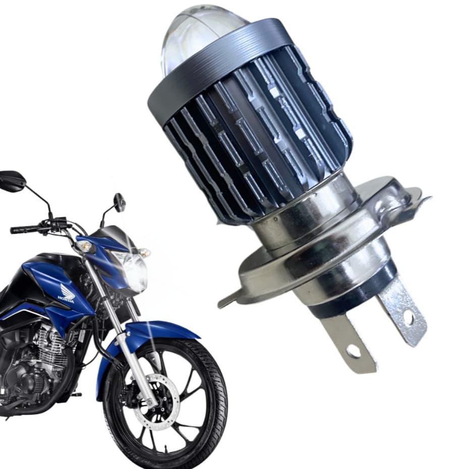 Lampada Led Moto H4 Ba20d 8000k Olho De Peixe Todas Motos H4