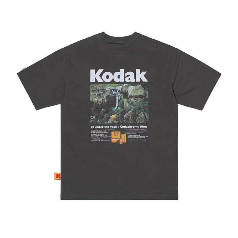 Kodak Padrão Estampa Gola Redonda Manga Curta Versátil Camisetas Masculinas E Femininas 100 % Algodão Macio Premium 0731