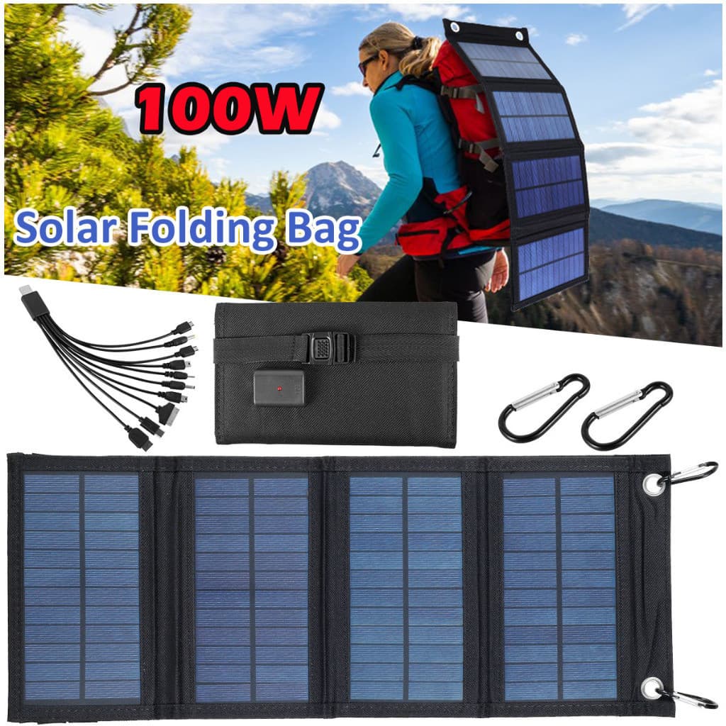 Carregador Solar USB à Prova d'Água IP65 de 100W com 2 Ganchos e 1 Adaptador 3814