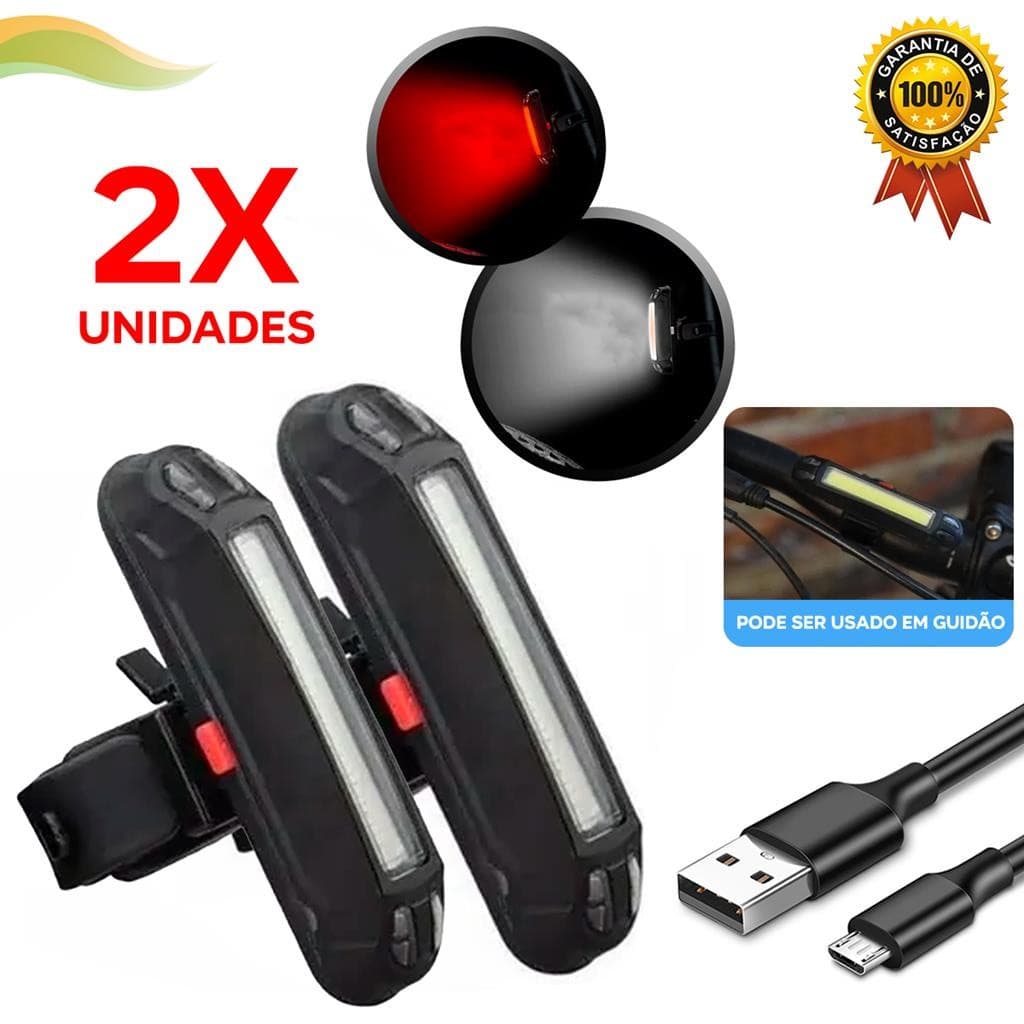 farol bike recarregavel duas cores dianteiro e traseiro lanterna sinalizador bem forte kit 2 unidades