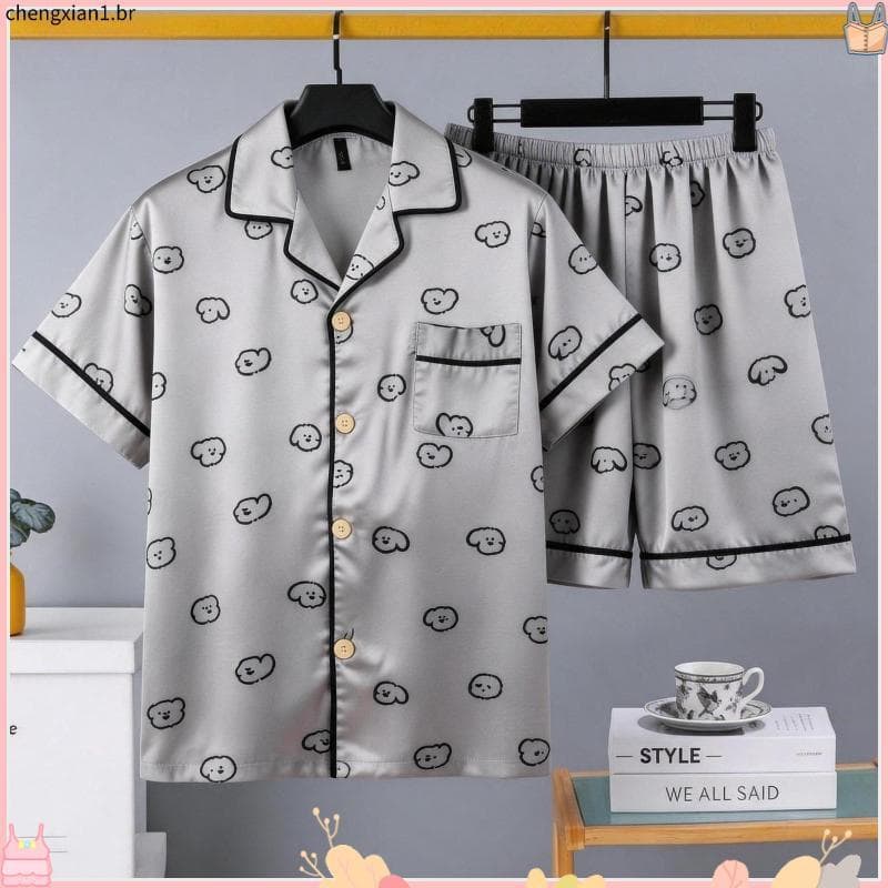 Pijamas masculinos verão 20 26 novo estilo pijamas High-End gelo seda refrescante Shorts de manga curta Loungewear terno