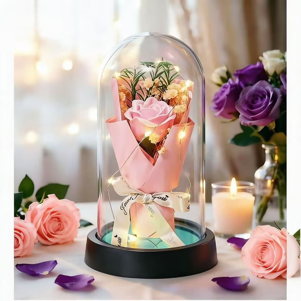 rosas flores artificiais secas para decoração jarro de buquê flor sempre viva com Luz LED Presente Namorada aniversário