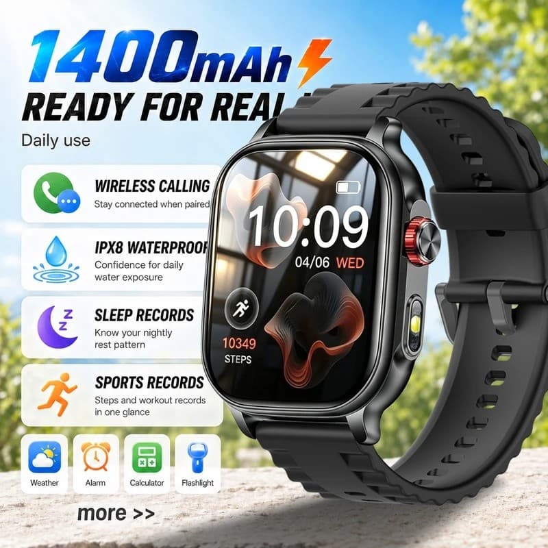 Smartwatch Relógio Inteligente De Bateria Longa 1400mAh , Tela HD De 2.01 Polegadas Sem Fio Chamando Sono Rastreamento L