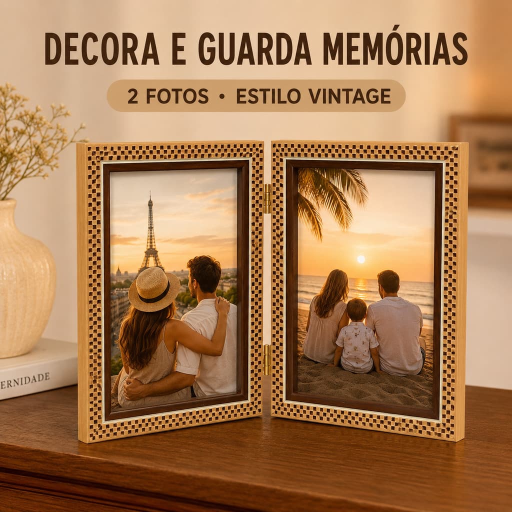 Porta Retrato Duplo 15x20 Porta Retrato Dobrável Articulado de Mesa Moldura Dupla para Fotos 6x8