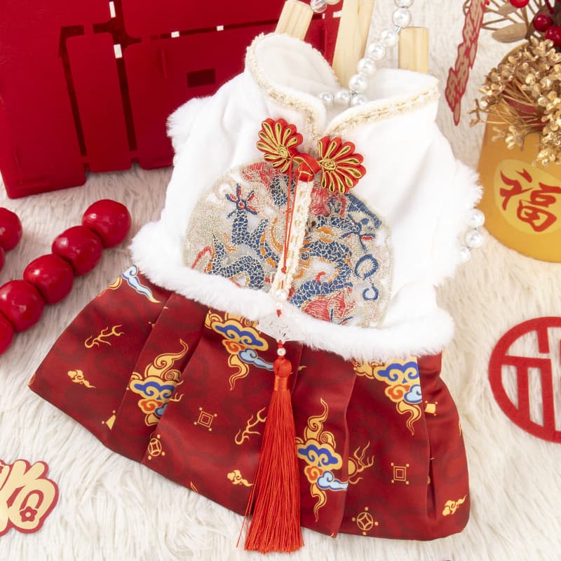 Roupas de gato outono inverno vestido de princesa azul Muppet gato alemão ano novo chinês festivo Tang terno inverno cão