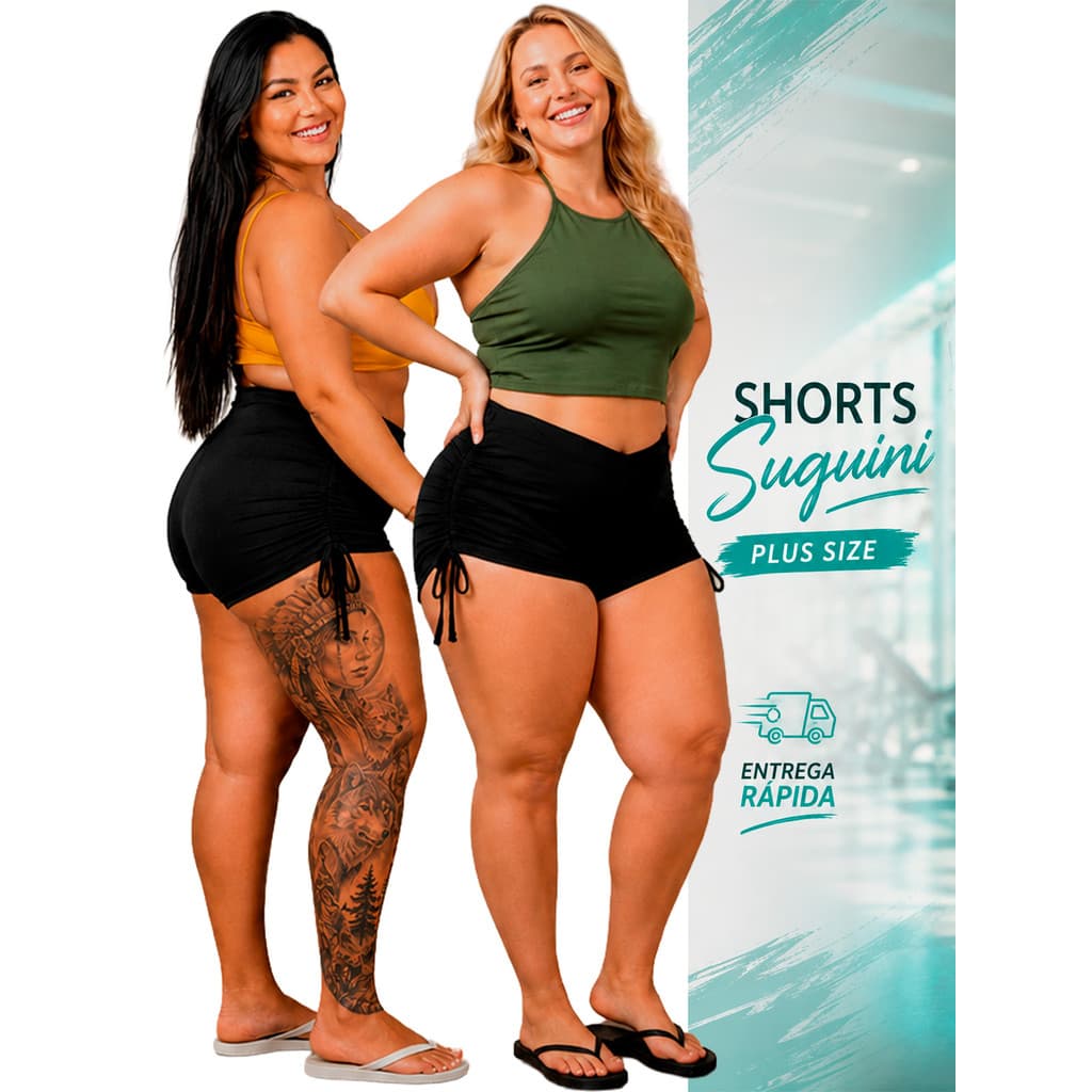 Short de Praia Plus Size Suquini Biquíni Feminino Cordinha Lateral de Amarrar Ajustável Treino