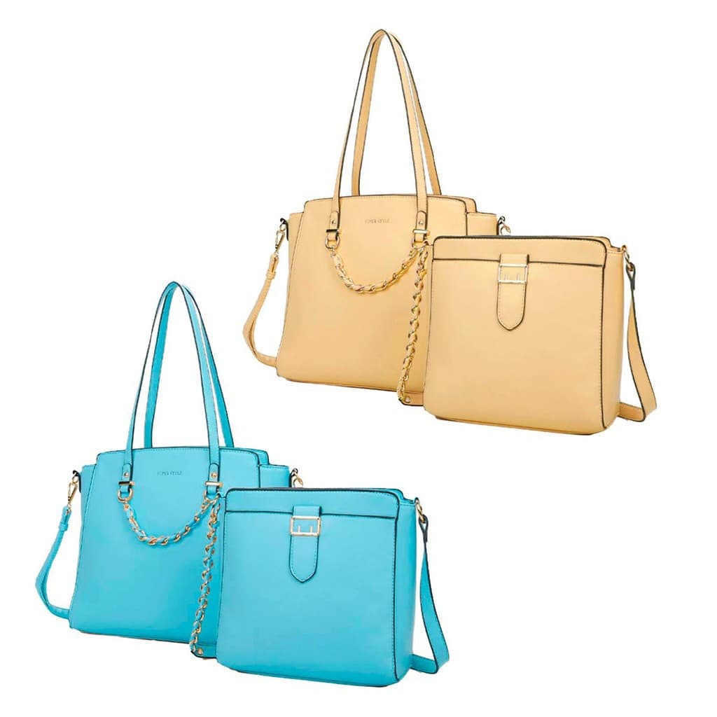Conjunto Bolsa Social Feminina Estilosa Trabalho e Bolsa Tiracolo C Detalhe Fivela Espaçosas