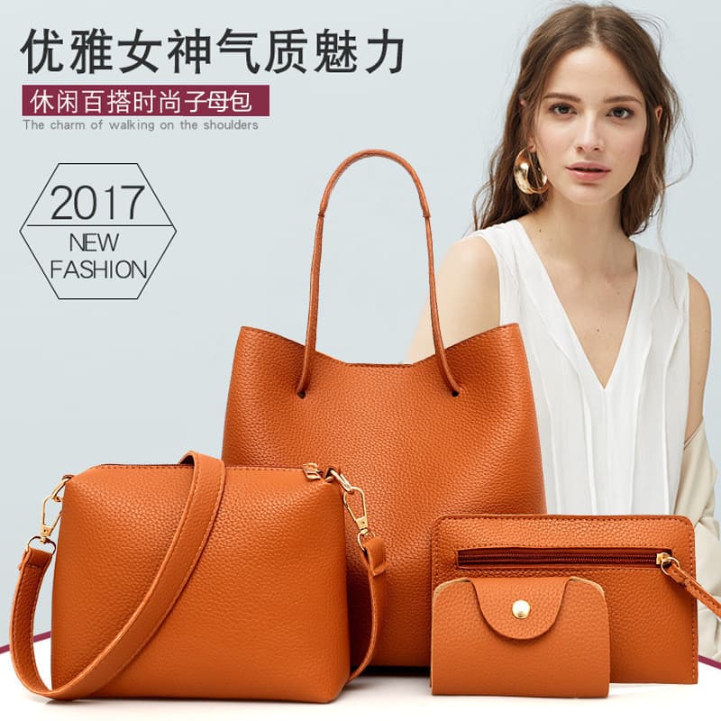 2025 Nova Bolsa de Ombro Feminina Estilo Coreano Versátil com Padrão de Lichia, Conjunto de Quatro Peças para Mãe e Filh