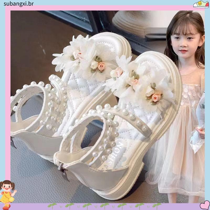 2026 novo estilo verão romano pérola princesa sapatos crianças sandálias de flores meninas sandálias moda All-Match sapa