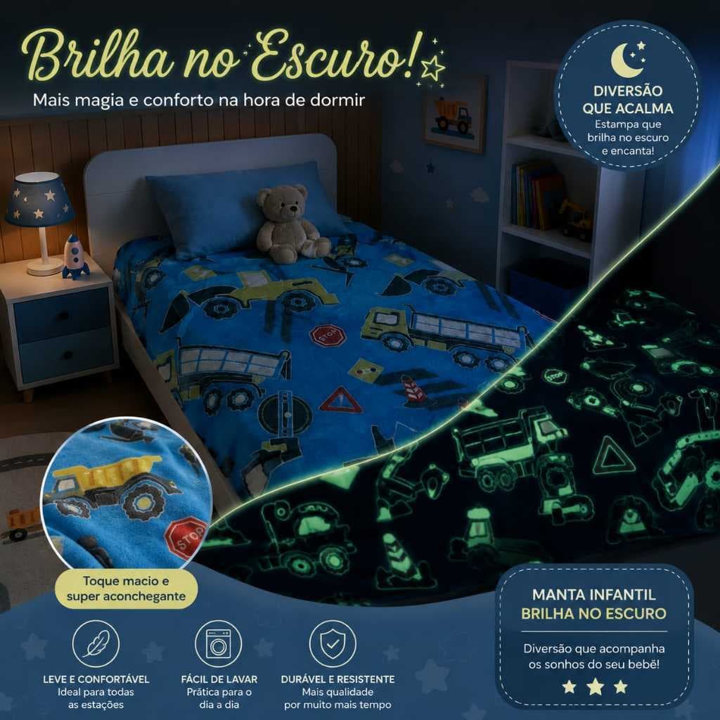 Cobertor Manta Solteiro 1,80m x 2,00m Brilha Escuro Hipoalergênico Super Macio Dino Astronauta