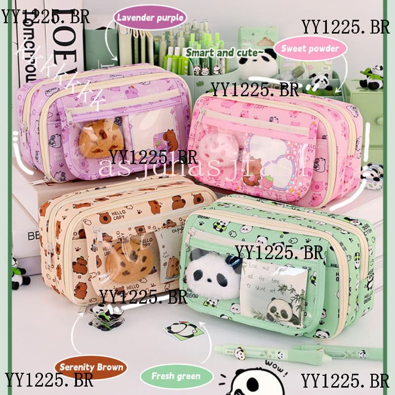 Capara Estojo De Lápis De Grande Capacidade , Estudante , Panda , Bolsa Alto Valor , Material Escolar Para Meninas Do En