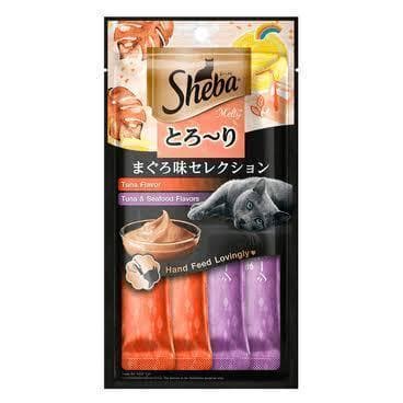 Petisco Sheba Gatos Tipo Churu Atum/ Atum Camarão 4 tubes 12g