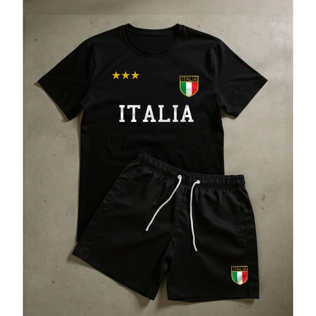 Conjunto Masculino Estampa Italia Street Com Bermuda + Camiseta Street Casual e Confortável