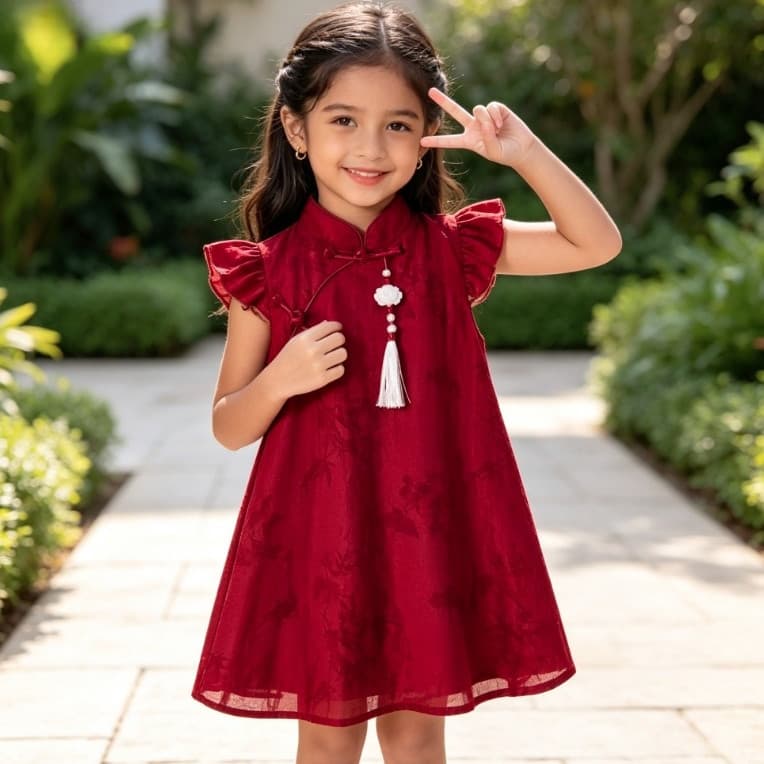 Fantasia Da China UN Para Crianças E Meninas De 1 A 8 Anos Dake Red Cheongsam Vestido Nação Unida Roupa Tradicional Chin